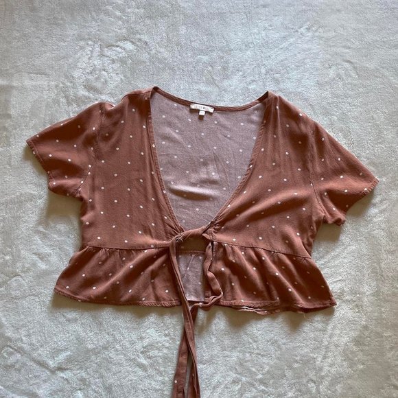 Pacsun Lottie Moss Brown Polka Dot Tie Crop Top - Picture 1 of 4